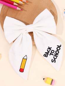 1 pieza Pinza de pelo con lazo bordado para niñas de vuelta al colegio con números de libros y letras de lápices, accesorios educativos para el cabello en el aula, pasadores de pelo académicos para niñas y adolescentes, lazos con alfabeto y matemáticas para la temporada escolar - Multicolor - Ver 2