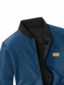 Winter Plus Size Men's Outdoor Sports Casual Stand Collar Baseball Jacket, Solid Color Zipper Thick Coat, Gift For Boyfriend, Husband, Friend, Father's Day - Royal Blue - View 4