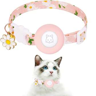 1pc Cat Collar With Silicone Airtag Holder, Bell And Flower Charm, Suitable For Girl Cats, Boy Cats, Small Dogs (Pink, Light Purple, Yellow)