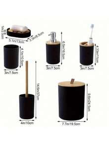 1pc Bathroom Accessories Set, 6 Pieces Bathroom Accessory Set With Trash Can, Toothbrush Holder, Lotion Soap Dispenser, Soap Dish, Toilet Brush, Bath Set Housewarming Gift Back To School - White - View 3