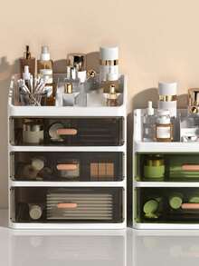 1 件大容量化妆收纳盒，带抽屉，防尘化妆品收纳盒，适用于梳妆台、浴室、卧室、客厅，多功能护肤品和刷子架，节省空间的设计，适合节日礼物，非常适合日常美容，现代风格，方便取用，保持台面整洁，适用于口红、粉底、调色板、精华液、乳液、珠宝、配饰，非常适合返校、圣诞节、感恩节、新年、生日、乔迁、女士、青少年、女孩 - 黑色 - 查看 3