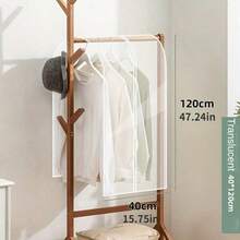 1Pc Translucent Garment Rack Cover Clothes Rack Cover Adult Kids Clothes Protector Waterproof Dustproof Clothes Closet Storage Organizer With Top Strap Design - White - View 3