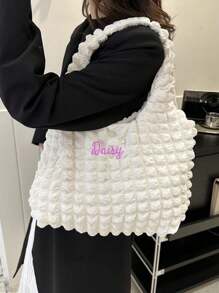 1pc Personalized Cloud Pleated Women Shoulder Bag, Fashion Versatile Handbag For Work Commute Underarm Bag, Lightweight Portable Storage Bag, Embroidered Name Bridesmaid Gift, Multifunctional Tote Bag, Suitable For Daily Use, Can Be Given As Gifts To Family, Friends, Mothers, For Mothers Day, Valentine's Day, Nurses Day, Teachers Day, Christmas, Personalized Birthday Gift