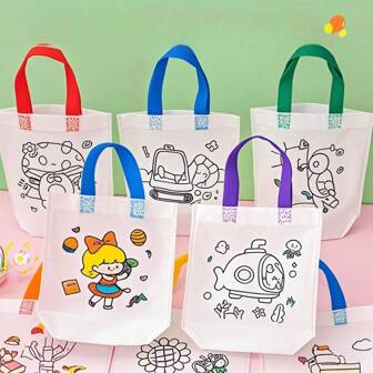 卡通涂鸦礼袋, 学生返校礼物, 幼儿园DIY手工小礼品, 儿童手工DIY绘画袋, 幼儿园卡通无纺布涂色袋, 小学生创意DIY绘画礼袋, 空白涂色袋（款式颜色混装）, 生日礼物, 2025新年, 返校用品, 返校礼物, 返校季