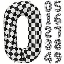 1 Peça Balão Número de Aniversário, Balão de Folha de Alumínio de Carro de Corrida Quadriculado de 40 Polegadas, Balão Grande de Número Preto e Branco Auto-Inflável de Hélio, Adequado para Itens de Decoração de Festa de Aniversário com Bandeira de Corrida