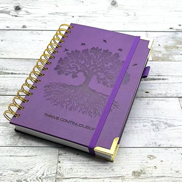 Planificador A5, Diario con espiral y relieve en el diseño, Diario, Cuaderno con 300 páginas de tapa dura y forro, indicado para mujeres y hombres, trabajo, oficina, clase, 24 etiquetas, útiles escolares, vuelta al cole.