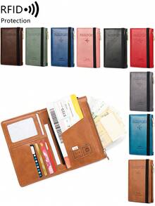 MIYIN 1pc Creative Letter & Airplane Pattern Travel Passport Holder With Zipper Bag RFID Blocking Passport Protective Bag Document Cover Minimalist Solid Color Business Trip Essential Passport Wallet Lightweight Portable Travel Wallet Multi-Functional Card Holder Passport Protector Passport Case For Men And Woman ,Travel Essentials - Multicolor - View 12