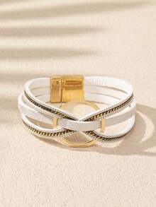 1 Pc Women Simple Leather Strap Crossed Bracelet - Fashionable Everyday Multifunctional Summer Vacation Boho Style Bracelet, Beach Holiday Travel Essential, Stackable, No Gift Box - Blue - View 9