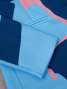 HOMEYEE Long Sleeve Printed Blazer Top, Vintage Elegant Casual Resort Business Work Wear, Suitable For Spring Summer Autumn Winter - Blue - View 5