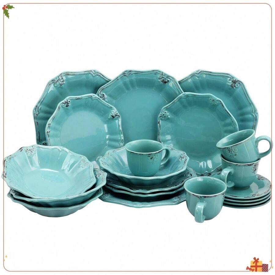 Fleur De Lys 20-Piece Dinnerware Set In Turquoise