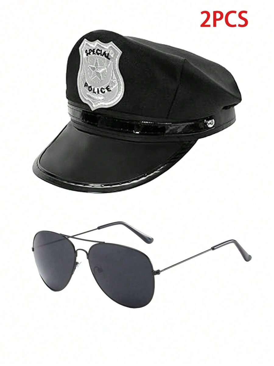 Set de 2 piezas de sombrero y gafas para niños, accesorios de disfraz de tapa plana para niños - Negro - Ver 1