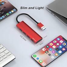 USB 3.0 Hub, 4 Port USB Hub Splitter,Portable USB Adapter Mini Multiport Expander For Desktop, Laptop, , Flash Drive, HDD, Console, Printer, PC, Keyboards, HP, - Hợp kim nhôm đỏ - Xem 8