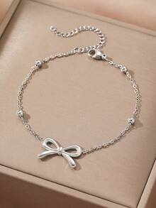 1pc Stainless Steel Women's Bow & Flower Chain Bracelet, Fashionable, Sweet And Minimalist, Suitable For Daily Wear - Bracelet - View 15