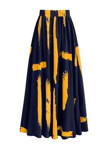 Váy suông cao cấp EARO thiết kế rộng rãi, độc đáo, in hình mực, giúp thon gọn cho nữ - Xanh lam Vàng - Xem 3