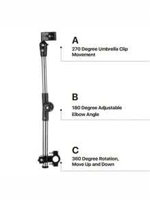 1 pieza Soporte ajustable para paraguas de acero inoxidable para bicicletas, sillas de ruedas, bicicletas, accesorios de carros de golf, con soporte para sombrilla giratoria a 180 grados para uso en exteriores, con soporte plegable, de aproximadamente 25 cm/9,84 pulgadas, incluye clip de fijación de paraguas y llave, marco 100% de metal, color negro, montura de paraguas versátil | Diseño de sujeción segura | Construcción de acero inoxidable, para refrescarse en verano, playa, viajes