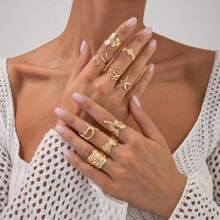 6 pièces Bagues de métal sur le dessus des doigts avec étoiles de mer et coquillages, conception pour femmes, style d'été plage