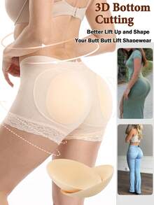 Women's Padded Butt Lifter Panties Tummy Control Shapewear Boyshorts Hip Pads Enhancer Shorts Lace Underwear Slimming Body Shaper Push Up Bottoms - 米色 - 查看 4