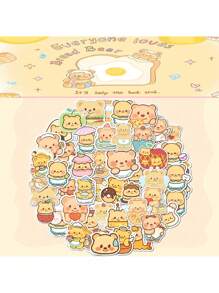 50pcs Cute Cartoon Yellow Bear Stickers, Waterproof Decorative Stickers For Cups, Desserts School Supplies, Back To School