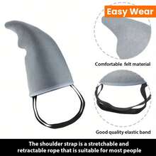 可爱的灰色鲨鱼鳍服装配饰 - 易于佩戴，适合角色扮演、万圣节、情人节和狂欢节服装 - 有趣的设计，万圣节主题派对必备，时尚的款式，耐用的材质，节日派对装饰 - 彩色 - 查看 4