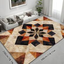 1 件豪华经典橙色波西米亚地毯，美式复古对称花卉图案矩形柔软防滑地毯，适用于户外、入口、客厅、卧室、洗衣房、浴室、游戏室，可机洗四季大尺寸装饰垫，家居装饰