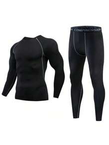 2pcs/Set Boyfriend Style Men's Compression Running Fitness Gym Training Quick-Dry Breathable Sportswear Suit, Long Sleeve T-Shirt And Pants Gym Clothes Boyfriend Style Men, Athletic Suit, Tracksuit Boyfriend Style Men Two Pieces Outfits
