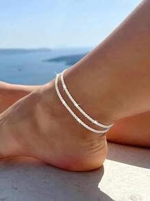 2 Stücke glitzernde Knöchelketten für den Strand, modischer Fußschmuck-Accessoire für den täglichen Gebrauch für Frauen