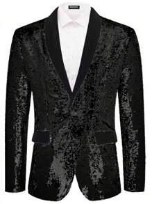 Men's Sequin Suit Jacket, Black And Silver Dual-Color Sequins, Suitable For Nightclub And Stage Performance