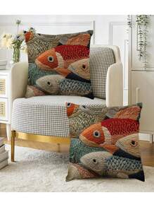 2pcs Vibrant 2D Fish Shaped Throw Pillow Covers - Multi Sizes, Colorful Polyester Decorative Covers With Zipper Closure, Suitable For Sofa, Patio And Living Room - Machine Washable, Farmhouse Spring Summer Party Decor, Zippered Pillowcase (Pillow Insert Not Included) | Vivid Fish Design | Zippered Pillow Covers, Decorative Pillows