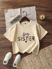 Dziewczęca, luźna, zabawna, nadrukowana koszulka z okrągłym dekoltem i krótkim rękawem, letnia bluzka