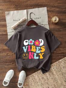 Meisjes Casual Grafische Print Ronde Hals Korte Mouw T-shirt, Zomertopje