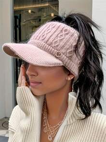 1 件冬季女士针织帽，弹力马尾棒球帽，带护耳，厚保暖内衬弹力帽，无羽毛，可手洗涤纶棒球帽 - 彩色 - 查看 6