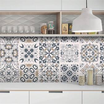 10pcs Bohemian Style Printed Floor Stickers, Self-Adhesive Waterproof Anti-Slip Wear-Resistant Peel And Stick Removable, Can Be Used For Living Room Bedroom Decor Kitchen And Bathroom Floor Wall Decor Landscaping, Cabinet Desktop Renovation Refurbishment, Available In Three Sizes: 5.91X5.91, 7.87X7.87, 11.81X11.81inch Home Decor Bathroom Decor Wall Paper Wallpapers Kitchen Accessories Kitchen Items Kitchen Decor Floor Tiles Flooring