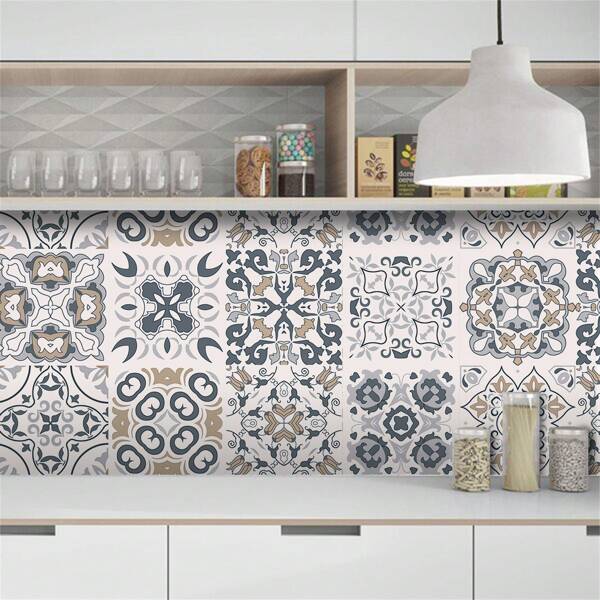 10pcs Bohemian Style Printed Floor Stickers, Self-Adhesive Waterproof Anti-Slip Wear-Resistant Peel And Stick Removable, Can Be Used For Living Room Bedroom Decor Kitchen And Bathroom Floor Wall Decor Landscaping, Cabinet Desktop Renovation Refurbishment, Available In Three Sizes: 5.91X5.91, 7.87X7.87, 11.81X11.81inch Home Decor Bathroom Decor Wall Paper Wallpapers Kitchen Accessories Kitchen Items Kitchen Decor Floor Tiles Flooring