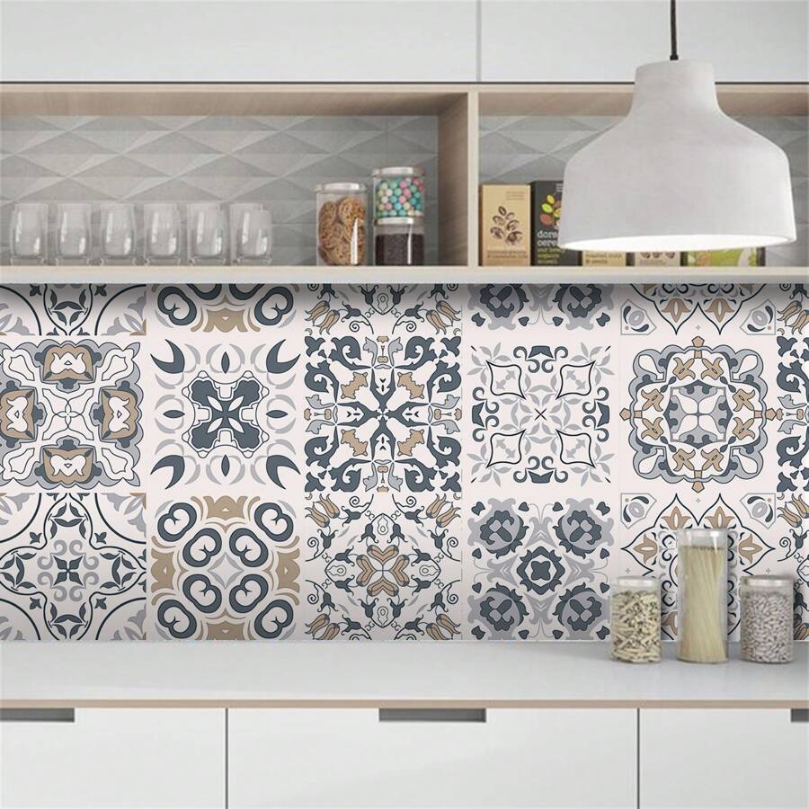 10pcs Bohemian Style Printed Floor Stickers, Self-Adhesive Waterproof Anti-Slip Wear-Resistant Peel And Stick Removable, Can Be Used For Living Room Bedroom Decor Kitchen And Bathroom Floor Wall Decor Landscaping, Cabinet Desktop Renovation Refurbishment, Available In Three Sizes: 5.91X5.91, 7.87X7.87, 11.81X11.81inch Home Decor Bathroom Decor Wall Paper Wallpapers Kitchen Accessories Kitchen Items Kitchen Decor Floor Tiles Flooring