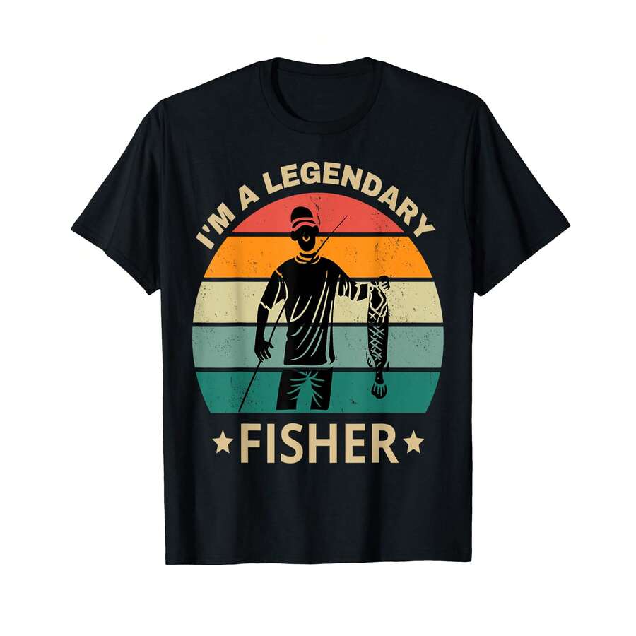 Mens I'M Legendary Fisher Funny Fishing Gift For Dad Fisherman T-Shirt@ IN Gifts For Kids - Black - View 1