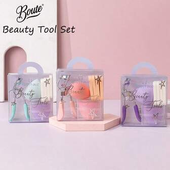 4pcs Makeup Tool Set - Eyelash Curler, Foundation Brush, Makeup Sponge Puff, Dry & Wet Makeup Blender, Effortlessly Curl Lashes, Complete Natural-Looking Base Makeup, Portable Travel Set