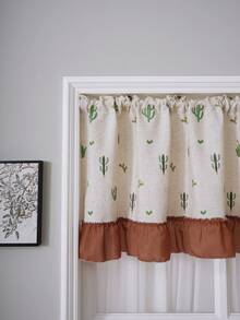 1pc Cute Cactus Embroidered Ruffled Sheer Curtain, Window Valance For Decor, Suitable For Daily Use And Holidays - Multicolor - View 11
