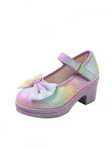 1 Pair Girls' Bowknot Glitter Design High Heel Sweet Lolita Style Shoes