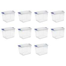 Small Storage Bin, 27 Quart Clear Plastic Storage Container With Latch Lid, Blue, 10 Count - 2 Pack - 查看 1