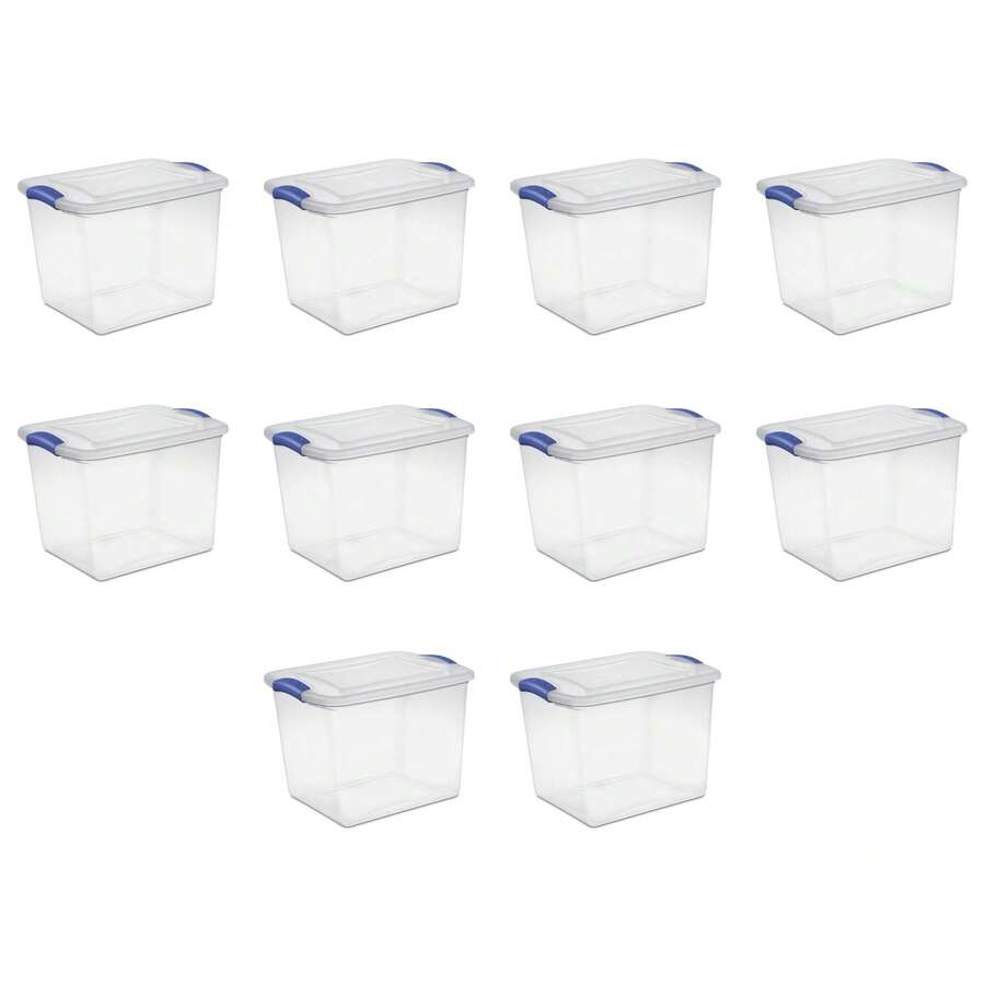 Small Storage Bin, 27 Quart Clear Plastic Storage Container With Latch Lid, Blue, 10 Count - 2 Pack - 查看 1