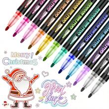 Double Line Outline Pens, Highlighter Pen Self-Outline Metallic Markers Glitter Writing Drawing Pens For Card Writing, DIY Art Crafts Gift School Supplies, Back To School