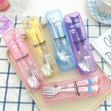 Sanrio (Authorized) Sanrio 2 Pieces Cute Cartoon Stainless Steel Portable Tableware Set, Children's Tableware, Student Outdoor Travel Spoon And Fork 2 Pieces Set, Suitable For Various Scenarios And Suitable For Various Festival Gifts(The Cutlery Box Can Be Disassembled Or Non Disassembled And Randomly Distributed),School Supplies