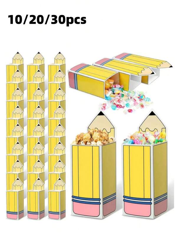 10/20/30 Stück Stift-förmige Popcorn-Boxen, Papier-Faltverpackungs-Boxen für Snacks, Stift-förmige Bonbon-Boxen, Geschenkboxen für Party zum Schulanfang, Geschenkboxen für Lehrerwertschätzung, Geschenkboxen für Klassenzimmer-Dekoration, Schulmaterial, Schulsachen, Schul-Essentials