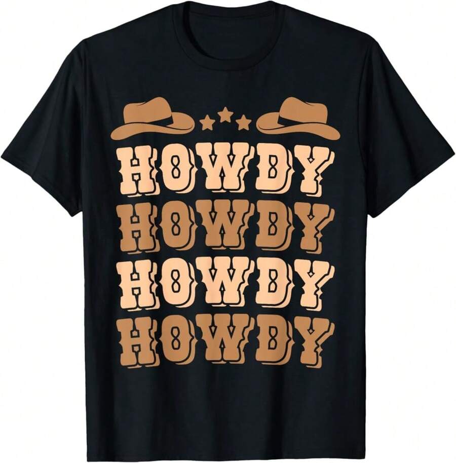 Cute Cowboy Outfit Western Men'S Cowboy Rodeo Cow Boys Howdy Breathable T-Shirt - Black - View 1