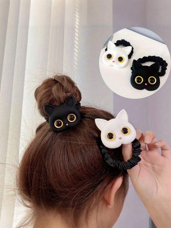 4-Piece Set Adorable Cat Cartoon Scrunchie+ Hair Claws- Soft Resin Hair Tie For Girls, Perfect For Everyday & Party Outfits, Mixed Colors