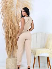 Women's Formal Skinny Pants Tailoring Set - Beige - View 2
