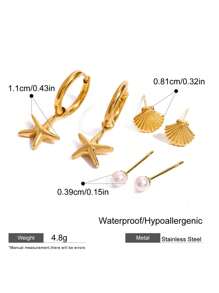 Ensemble exquis de 3 paires de boucles d'oreilles à tige coquille et étoile de mer. Boucles d'oreilles empilables, accessoires de femme, cadeau de fête