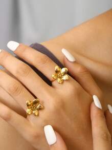 1 pieza Anillo elegante y vintage con diseño de flor chapado en oro de 18K de acero inoxidable, accesorio de moda sofisticado adecuado para verano, playa, viajes, trabajo, uso diario y fiestas para mujer