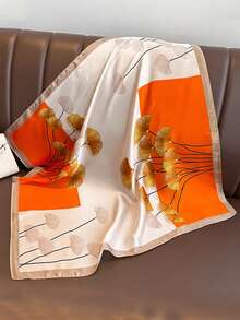 1条女士印花围巾，时尚仿丝领巾，轻盈优雅方巾，适合搭配连衣裙 - 彩色 - 查看 5