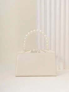 Bolsa de Embreagem Decorada com Cristais e Contas Elegante e Clássica, Bolsa de Embreagem para Festa Feminina, Bolsa de Festa Elegante com Alça de Pérola Falsa, Bolsa de Festa Quadrada Laqueada Refinada, Adequada para Festas, Galas e Eventos Formais, Um Presente Ideal para Mulheres. Carteira de Festa com Fecho Brilhante, Adequada para Carnavais, Casamentos, Festas e Bailes. - Champanhe - Visão 7